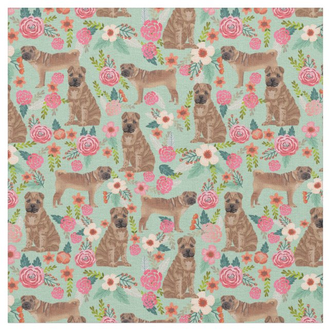 sharpei vintage florals mint fabric (Close Up)