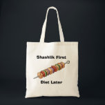 Shashlik Tote Bag<br><div class="desc">Shashlik is a popular dish in many countries of the Caucasus, Central Asia, and Eastern Europe, but it holds a special place in Georgian cuisine. This delicious skewered meat, often made from marinated chunks of beef, lamb, or pork, is grilled over an open flame, creating a smoky, savory flavor that’s...</div>