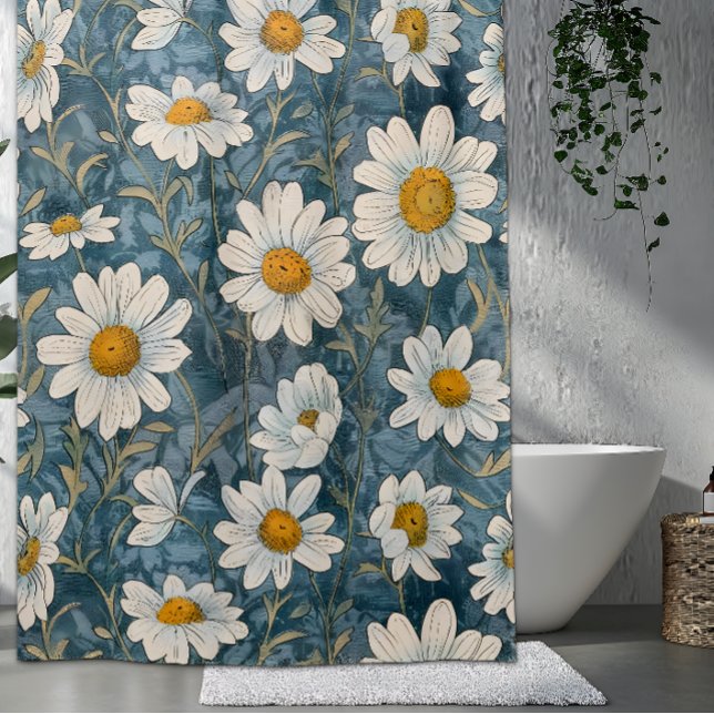Shasta Daisy Art Nouveau Shower Curtain (Art Nouveau Shasta Daisy shower current inspired by the Arts and Crafts period and William Morris.)