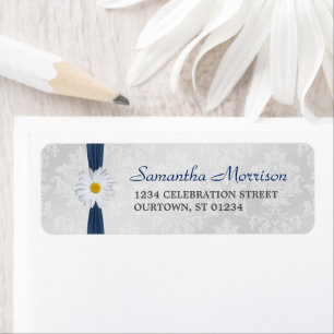 Shasta Daisy Navy Blue Ribbon Address Label