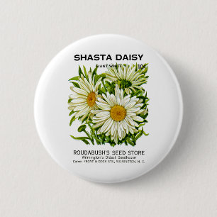 Shasta Daisy Vintage Seed Packet 6 Cm Round Badge