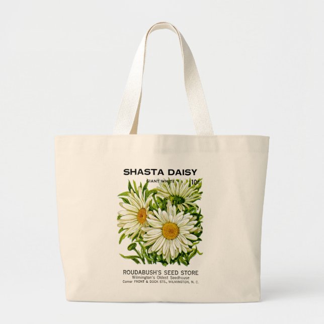 Shasta Daisy Vintage Seed Packet Large Tote Bag (Front)