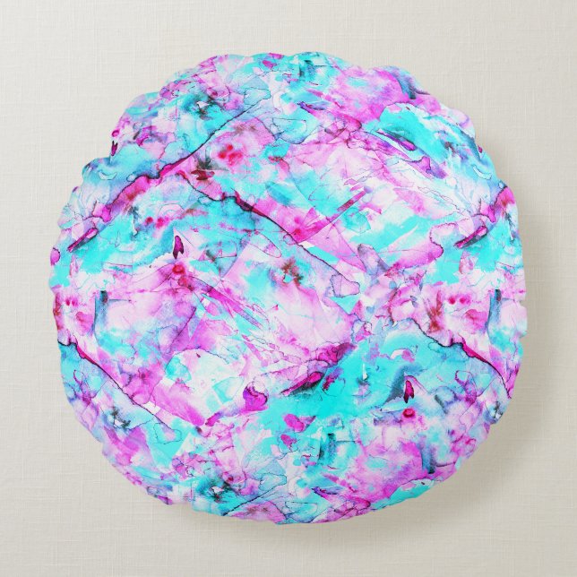 Shattered Blossom A colourful light design Round Cushion (Front)