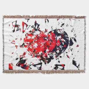 Shattered Heart Version 2 Red and Black  Throw Blanket