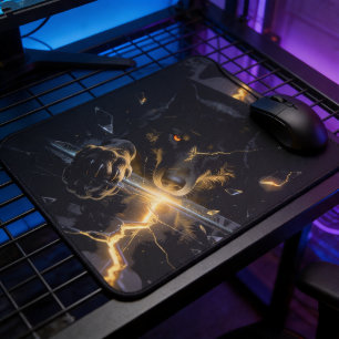 Shattered Lightning Wolf Mystical Dark Fantasy Mouse Pad
