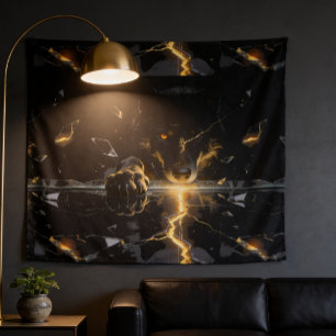 Shattered Lightning Wolf Mystical Dark Fantasy Tapestry