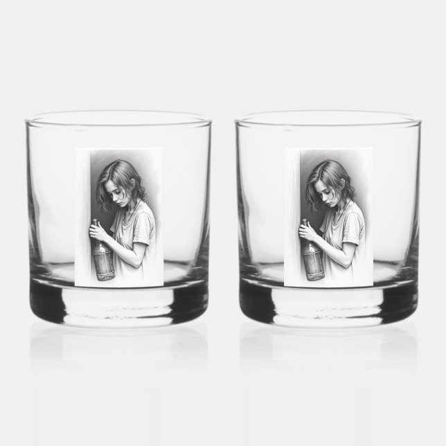 "Shattered Spirits: Whiskey Glass with a massage  (Front)