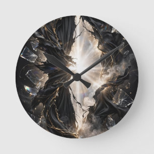 Shattered Veil of Light - Black Gold Luxury Round Clock