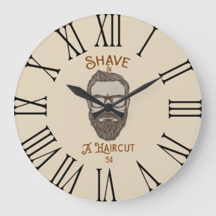 Shave & A Haircut Retro Barber Shop Graphic Type Large Clock