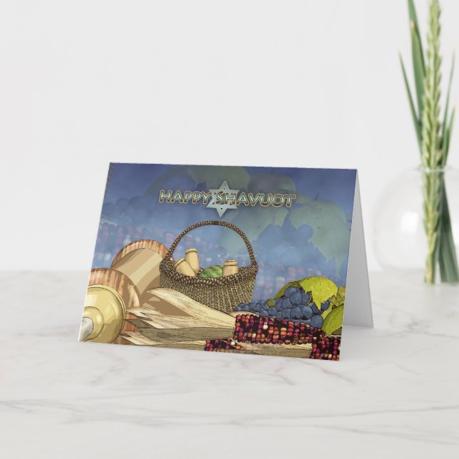 Shavuot Blessings - Shavuot Card Scroll And Food (Front)