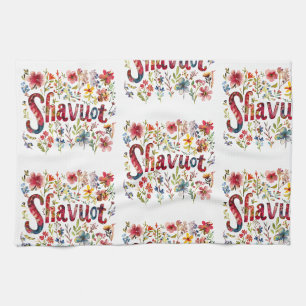 Shavuot - Floral Shavuot Design Tea Towel