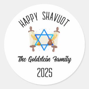 Shavuot Jewish Holiday Personalised Family Name Classic Round Sticker