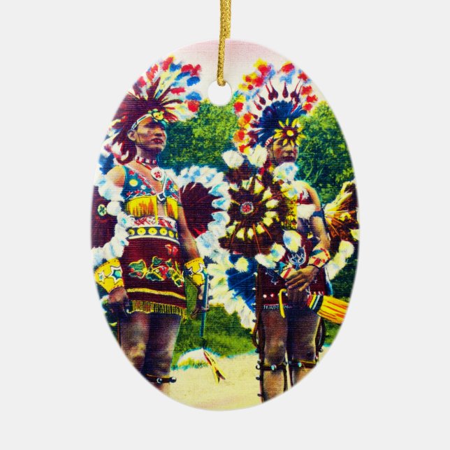 Shawnee Indian War Dancers, Oklahoma Ceramic Tree Decoration (Front)