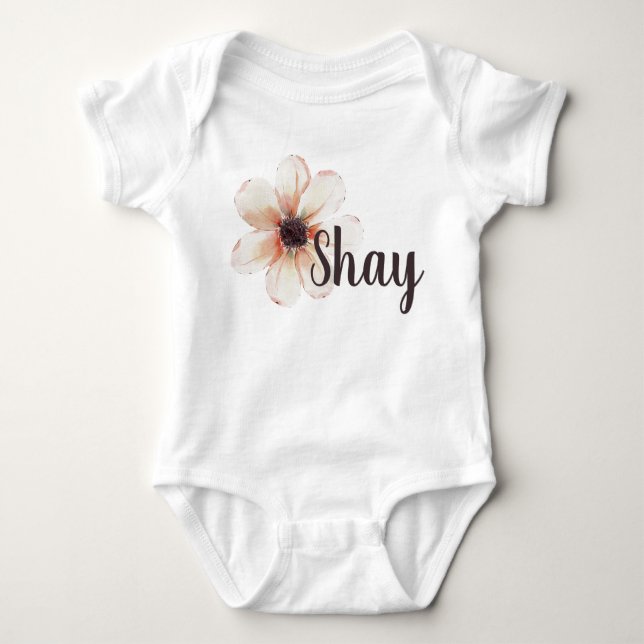 Shay Name Baby Girls Reveal Newborn Flower Baby Bodysuit (Front)
