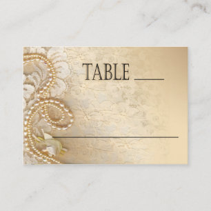 Shayla Pearls & Lace Wedding eggshell place card