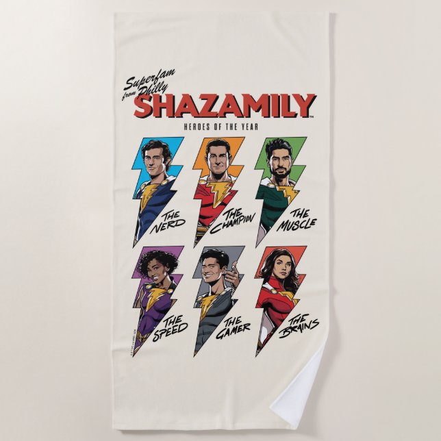 SHAZAM! Fury of the Gods | SHAZAMily Comic Bolts Beach Towel (Front)