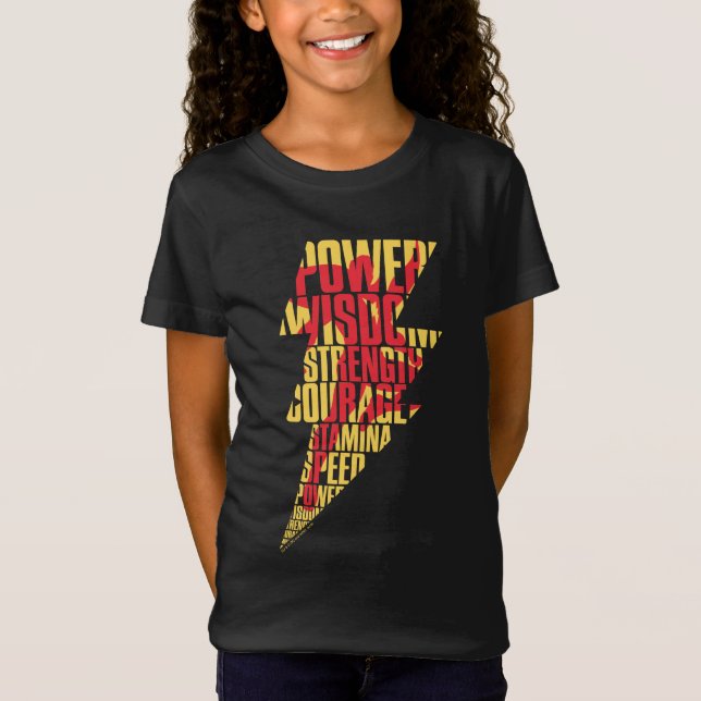 SHAZAM! | Shazam Abilities Lightning Graphic T-Shirt (Front)
