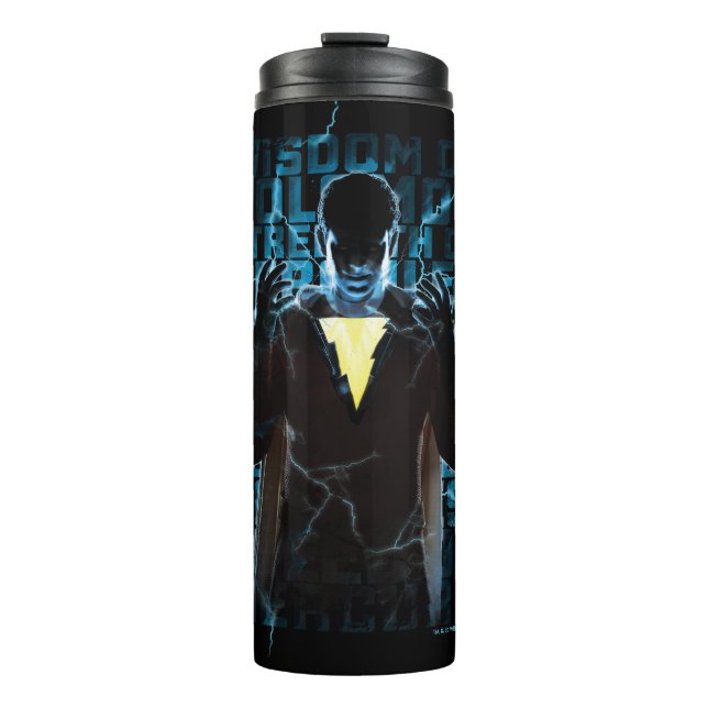 SHAZAM! | Shazam & Abilities Lightning Typography Thermal Tumbler (Front)