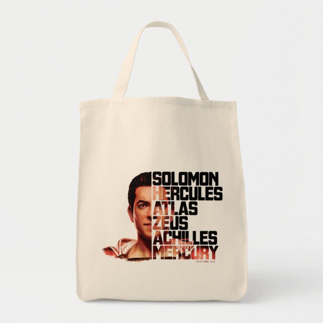 SHAZAM! | Shazam Closeup Acronym Graphic Tote Bag (Front)