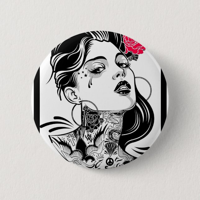 SHE AWAITS DREAMS 6 CM ROUND BADGE (Front)