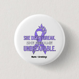 She Became Unbreakable Purple Ribbon Survivor 3 Cm Round Badge
