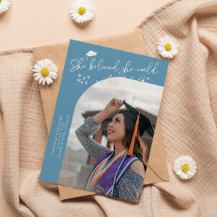 She Believed Denim Blue Graduate Curved Photo Announcement