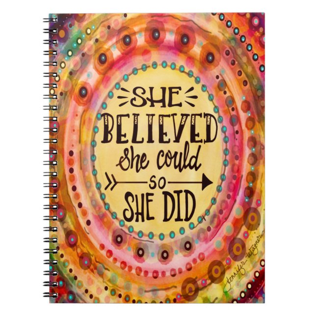 She Believed Encouragement Pretty Modern Fun Notebook (Front)