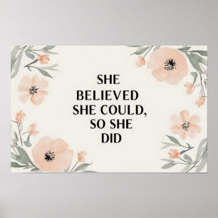 She believed minimalist poster wildflowers peach 