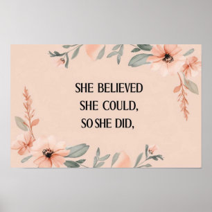 She believed minimalist poster wildflowers peach 