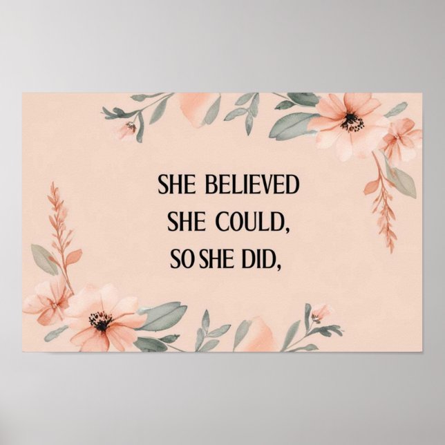 She believed minimalist poster wildflowers peach  (Front)