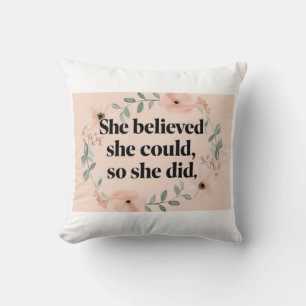 She believed minimalist poster wildflowers peach cushion
