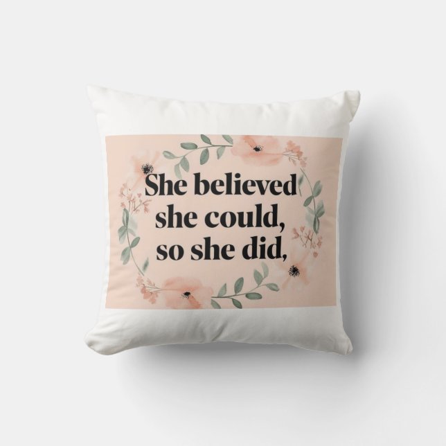 She believed minimalist poster wildflowers peach cushion (Front)