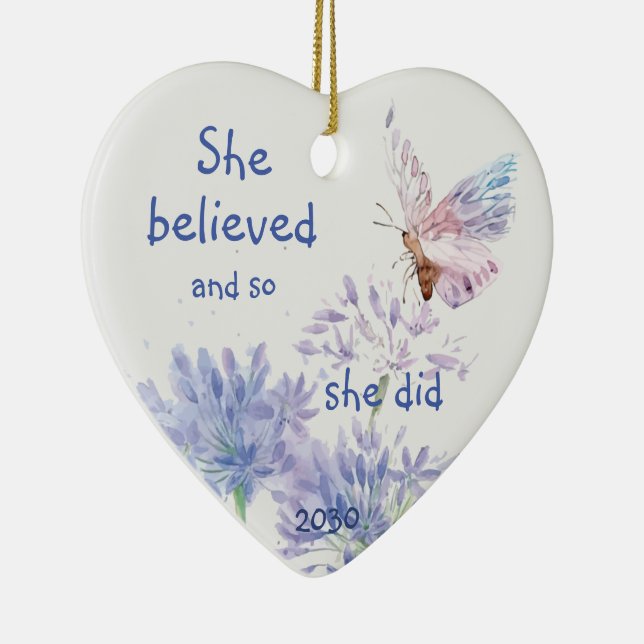 "She believed Motivational Quote Butterfly Ceramic Tree Decoration (Right)