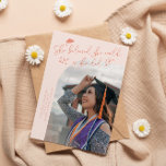 She Believed Peach Graduate Curved Photo Announcement<br><div class="desc">Modern and whimsical graduation announcement photo card featuring a curved photo on the front and 1 on the back. The text says "She believed she could,  so she did" with hand drawn stars and a graduation cap. Add the graduate's name,  information,  and message to personalize this card. Peach background.</div>