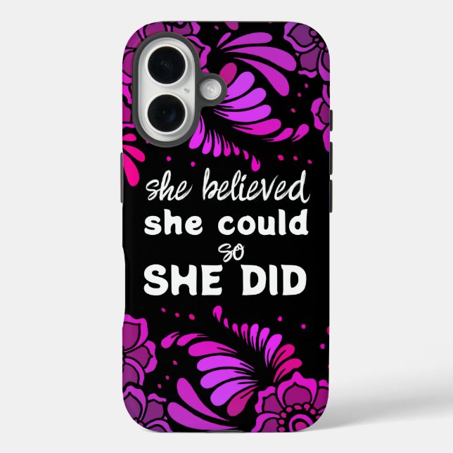 She Believed She Could Black Magenta Flower Floral Case-Mate iPhone Case (Back)