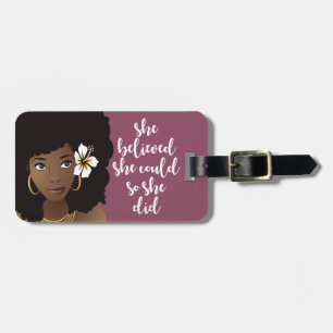 She Believed She Could, Black Woman, Flower Purple Luggage Tag