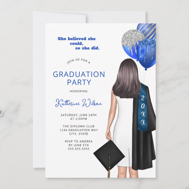 She Believed She Could Blue Photo Graduation Party Invitation (Front)