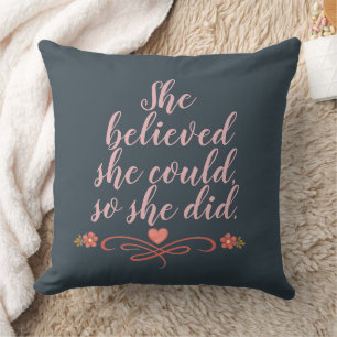 She Believed She Could Blush Pink Cool Chic Quote Cushion
