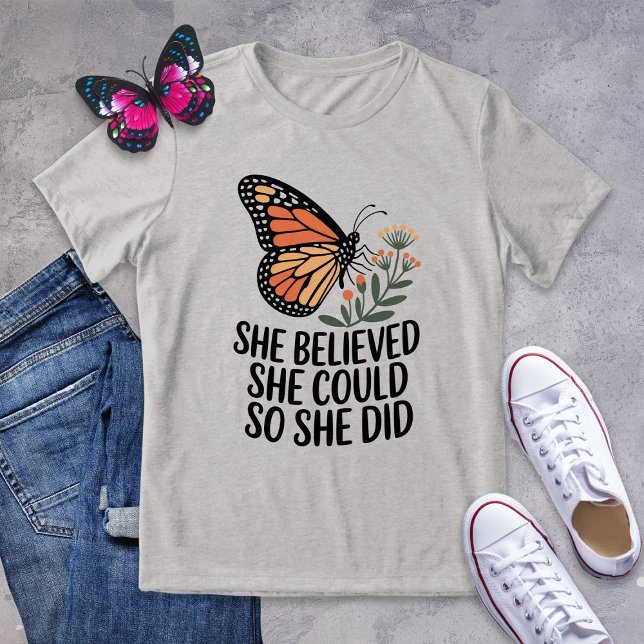 She Believed She Could Butterfly Tri-Blend Shirt (Creator Uploaded)