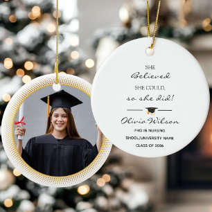She Believed She Could Custom Photo Graduation Ceramic Tree Decoration