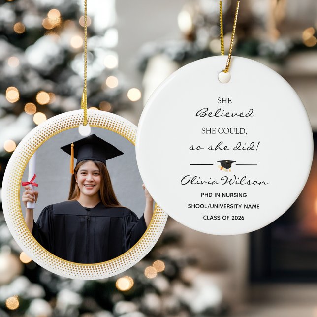 She Believed She Could Custom Photo Graduation Ceramic Tree Decoration (Creator Uploaded)