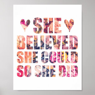 She Believed She Could Female Inspirational Quote Poster