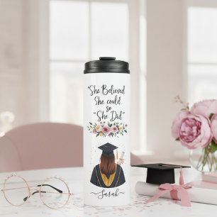 She Believed She Could Floral Graduate Name Quote Thermal Tumbler