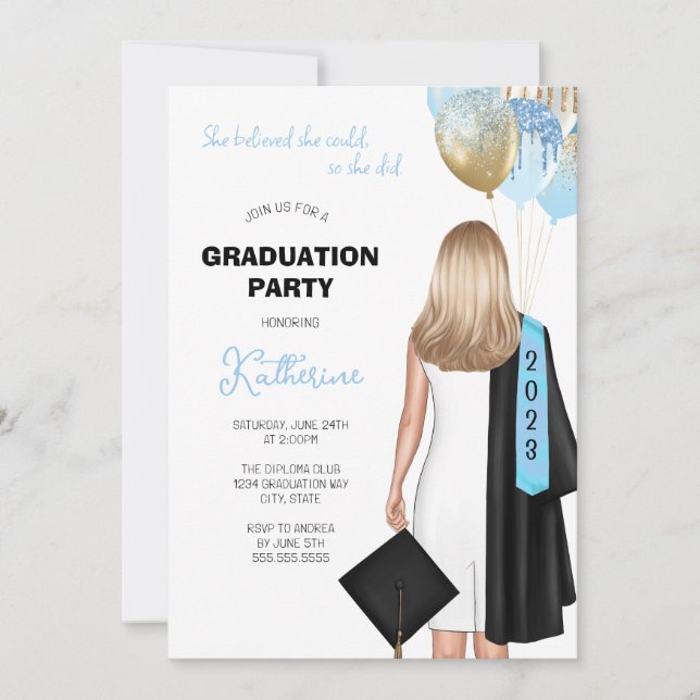 She Believed She Could Girl Graduation Invitation (Front)