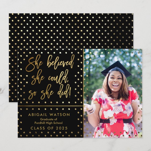She believed she could Gold Photo Graduation Card (Front/Back)