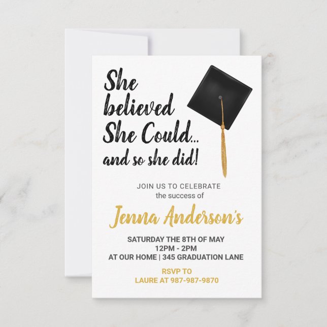 She believed She Could Graduation Invitation (Front)