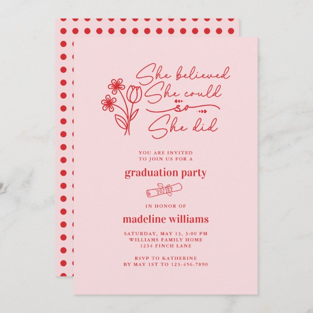 She Believed She Could Graduation Party Invitation (Front/Back)