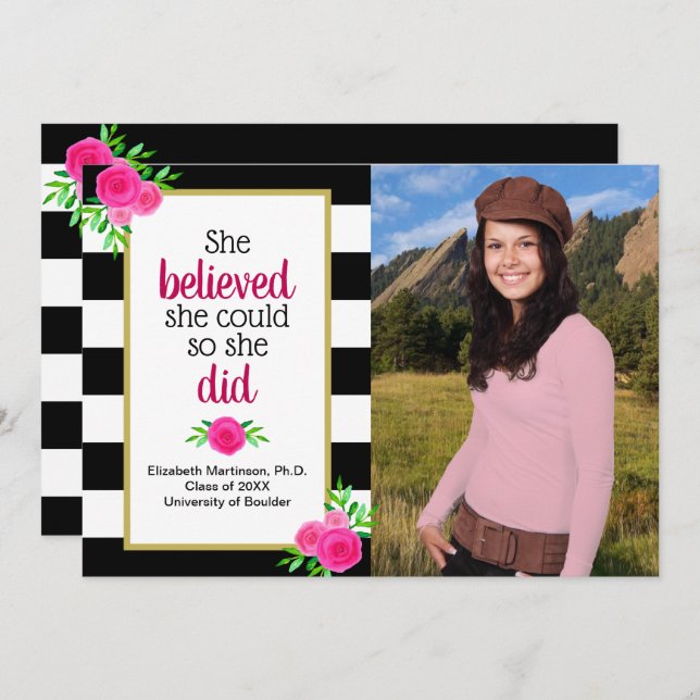 She Believed She Could Graduation Party Photo Invitation (Front/Back)