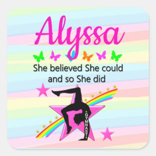 SHE BELIEVED SHE COULD GYMNAST DESIGN SQUARE STICKER