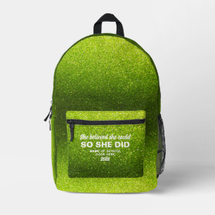 She Believed She Could Lime Green Glitter Sparkles Printed Backpack
